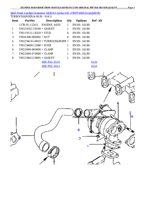 SK820-5 turbo S/N 37BTF50003-Up Partsbook