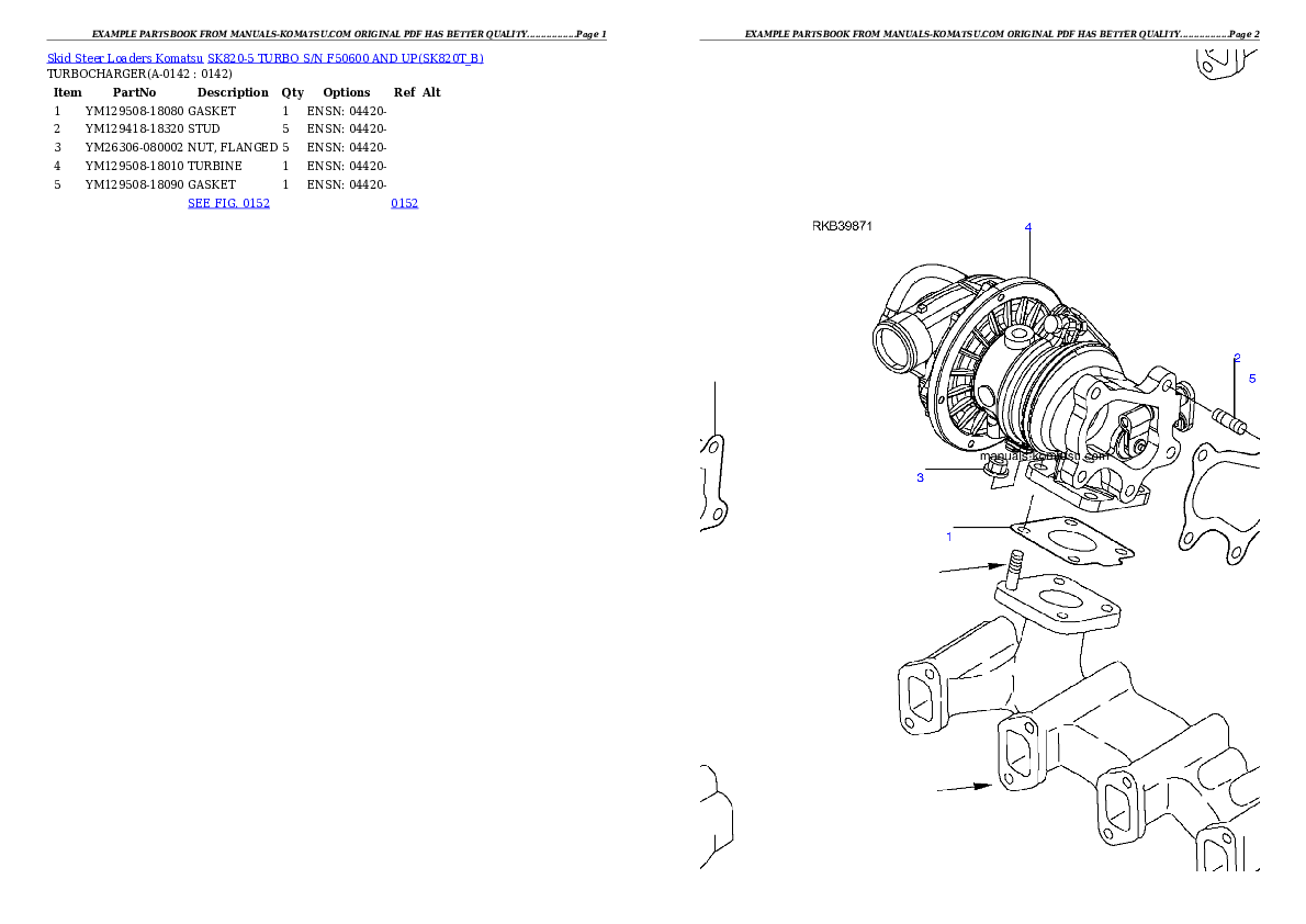 SK820-5 TURBO S/N F50600 AND UP Partsbook