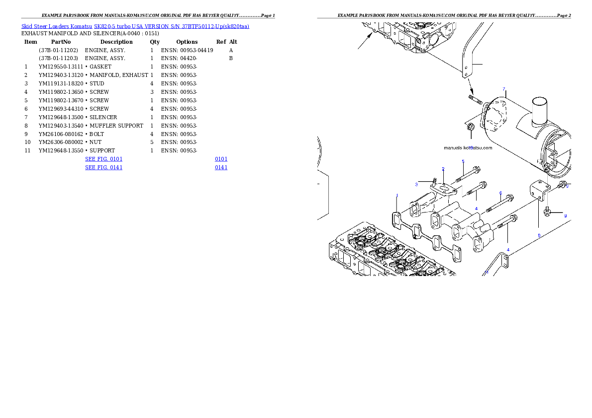 Protected: SK820-5 turbo USA VERSION S/N 37BTF50112-Up Partsbook