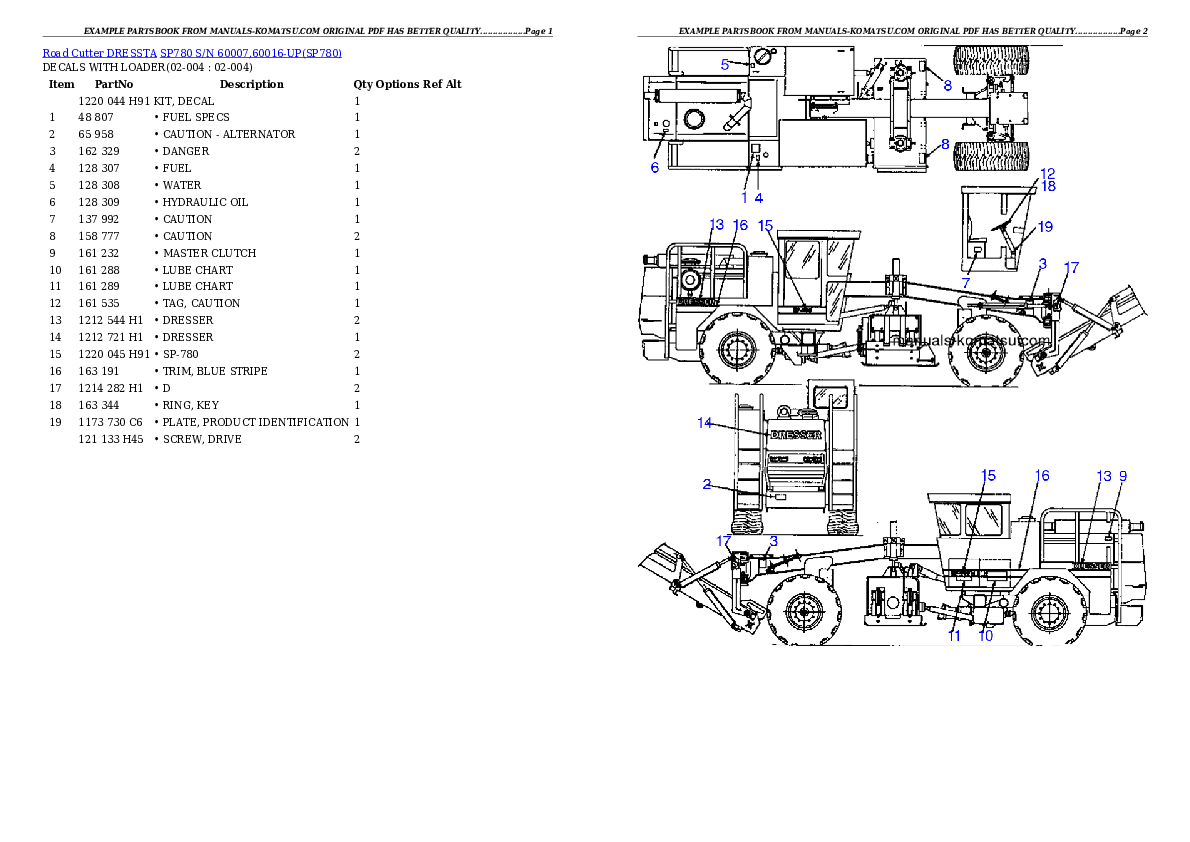 SP780 S/N 60007,60016-UP Partsbook