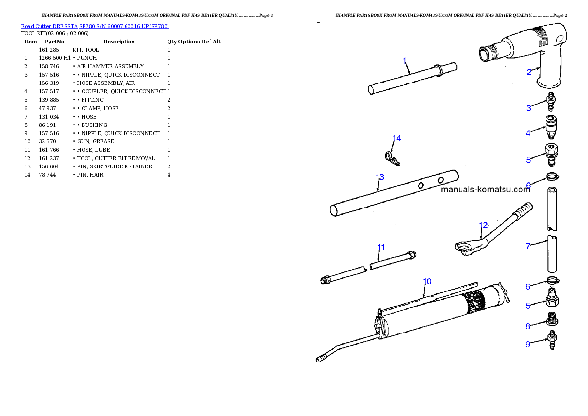 SP780 S/N 60007,60016-UP Partsbook