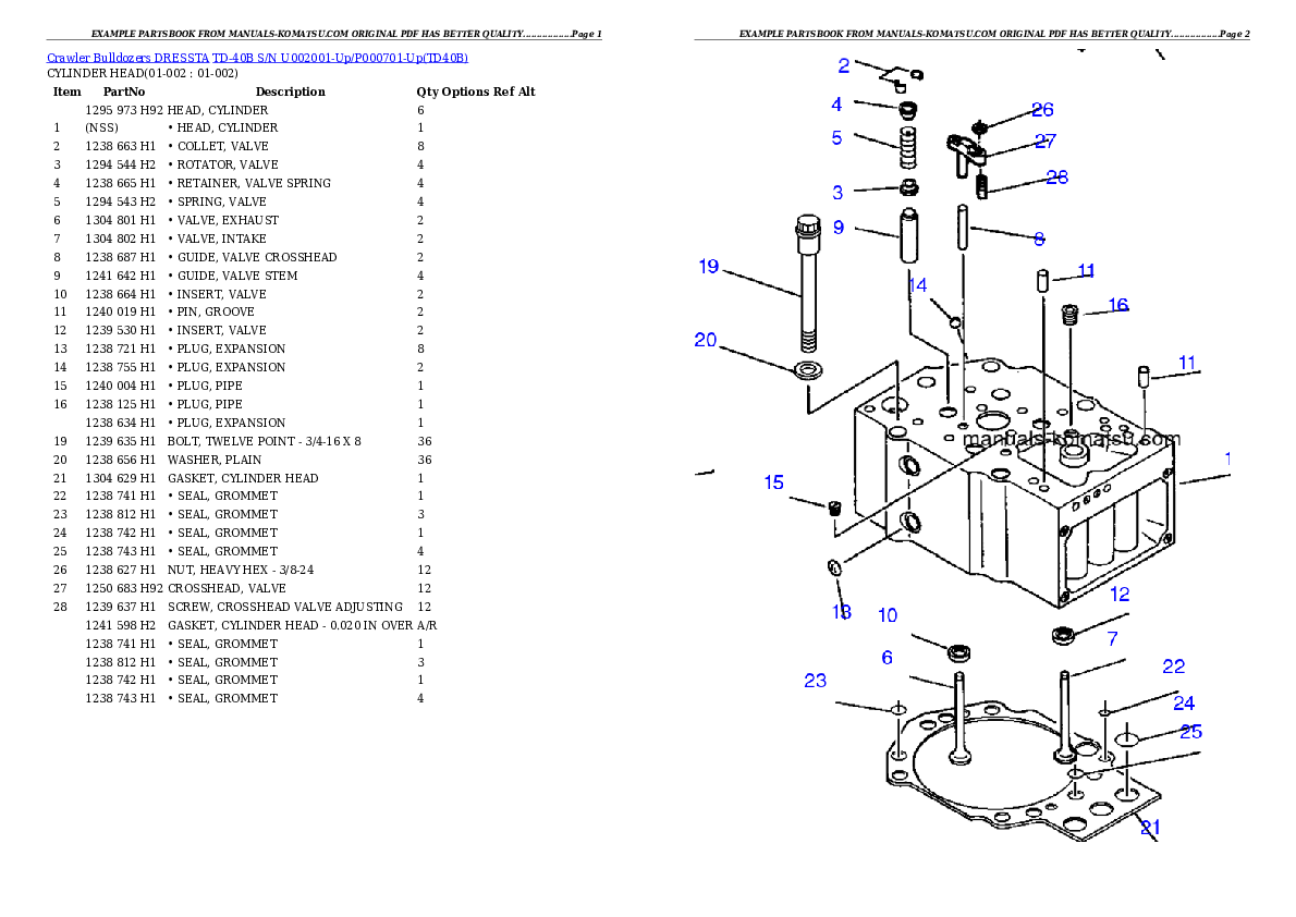 TD-40B S/N U002001-Up/P000701-Up Partsbook