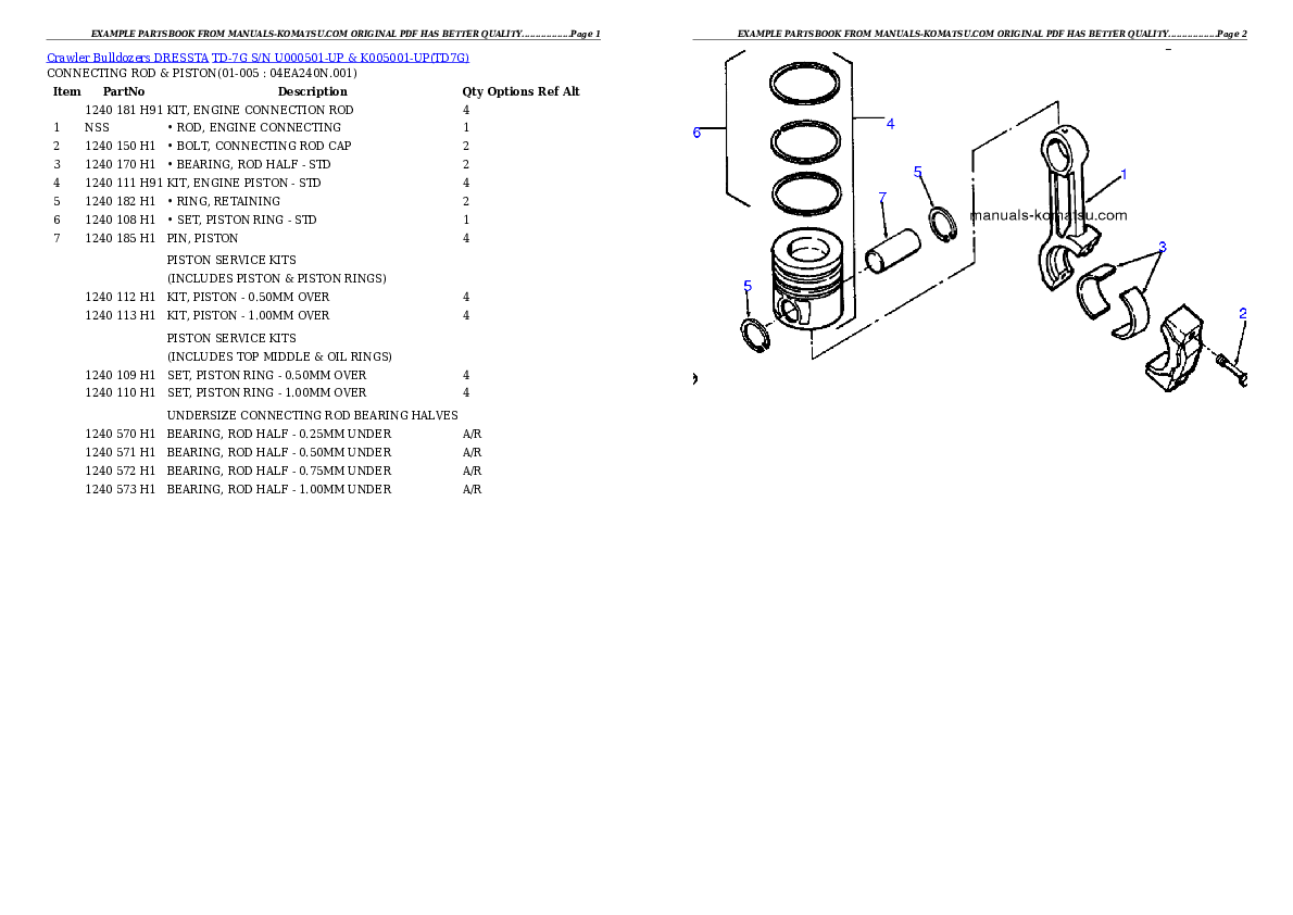 TD-7G S/N U000501-UP & K005001-UP Partsbook