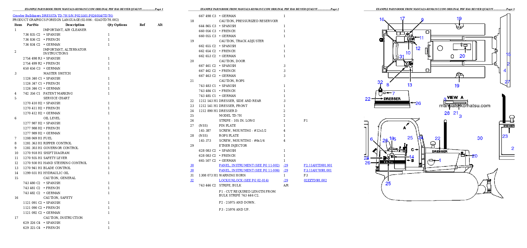 TD-7H S/N P025501-P026054 Partsbook
