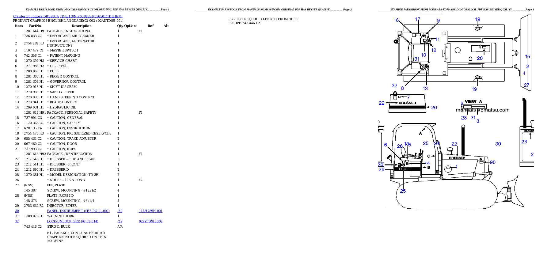TD-8H S/N P036255-P036501 Partsbook