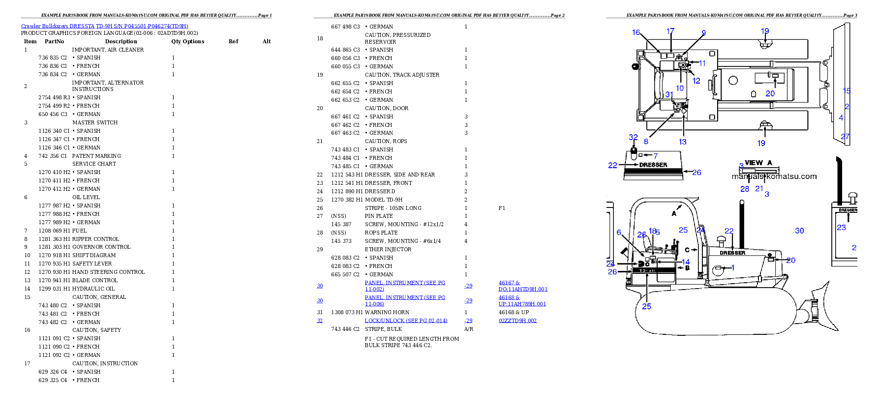 TD-9H S/N P045501-P046274 Partsbook
