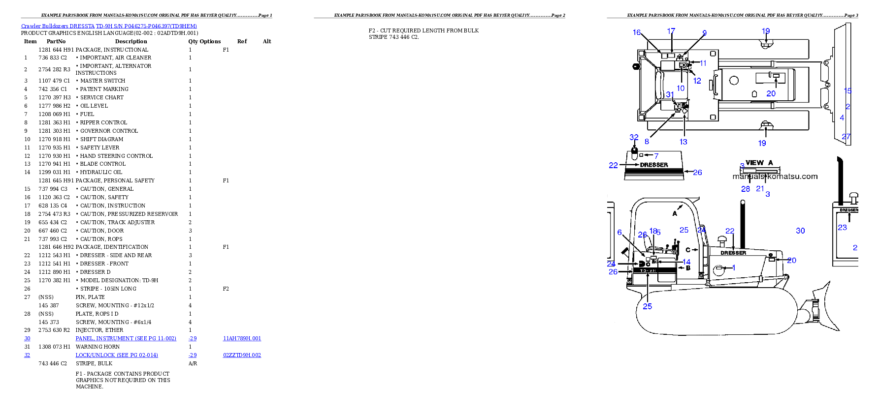 TD-9H S/N P046275-P046397 Partsbook