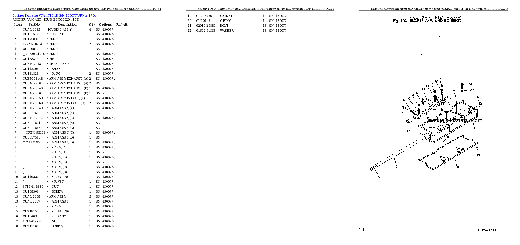 VTA-1710-1D S/N 430077-UP Partsbook