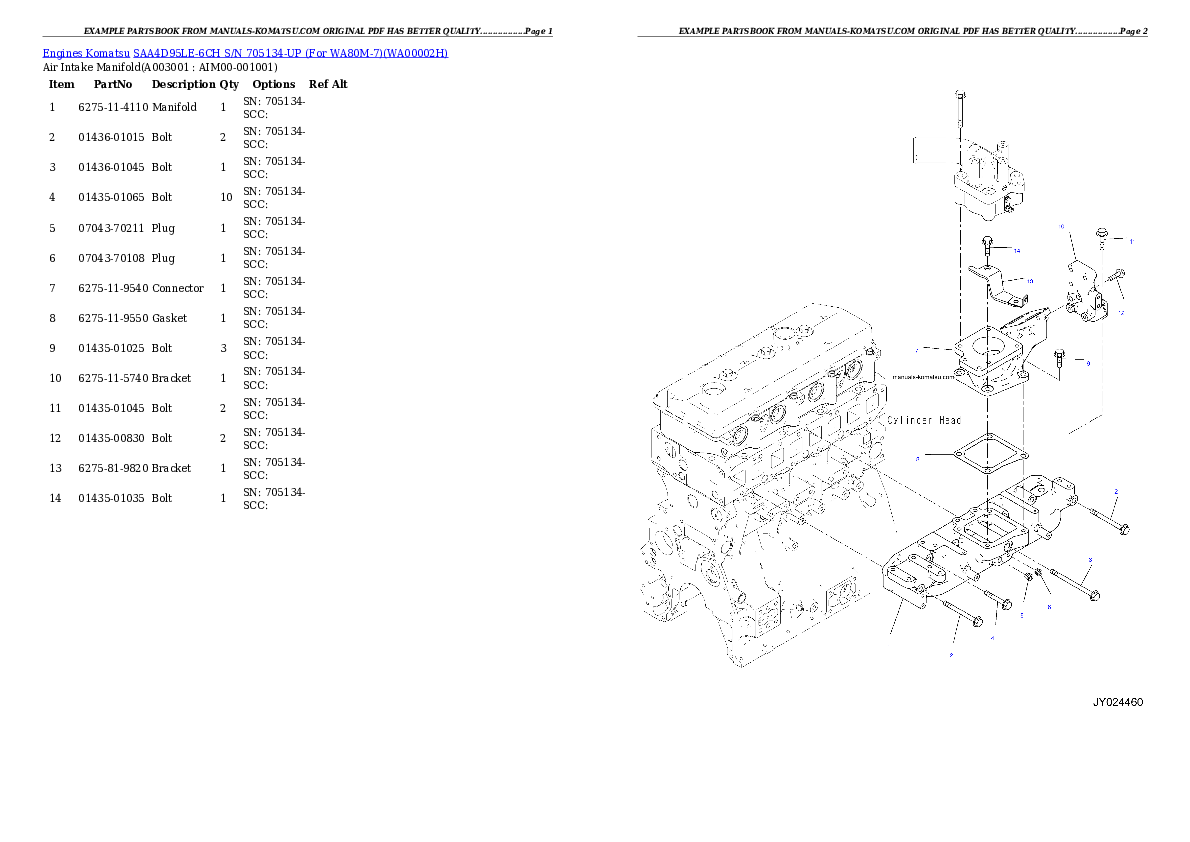 SAA4D95LE-6CH S/N 705134-UP (For WA80M-7) Partsbook