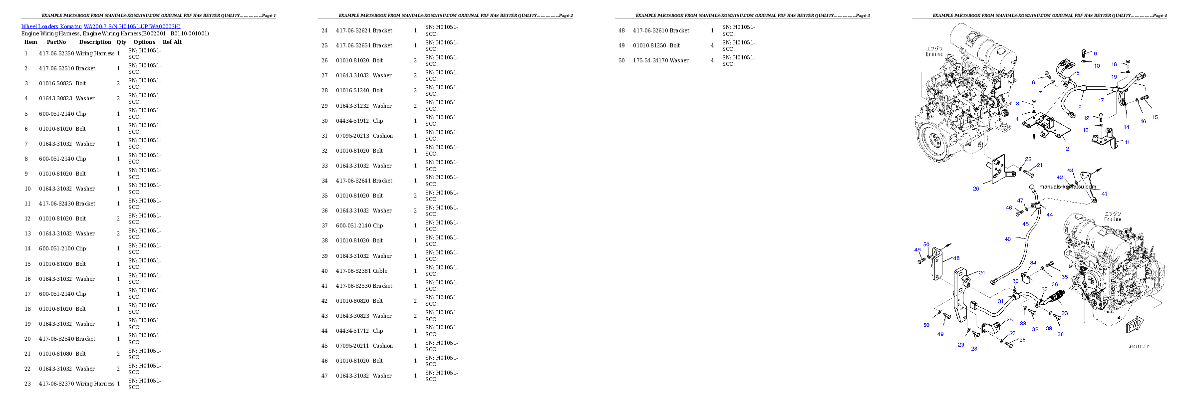 WA200-7 S/N H01051-UP Partsbook