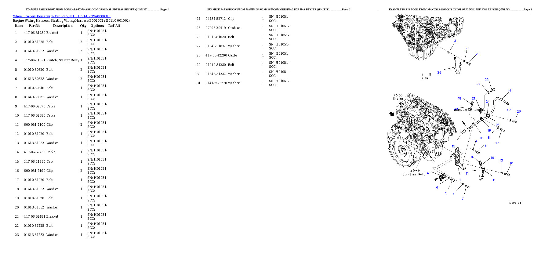 WA200-7 S/N H01051-UP Partsbook