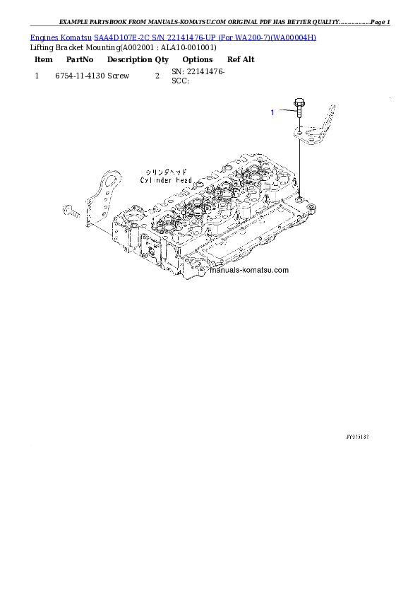 SAA4D107E-2C S/N 22141476-UP (For WA200-7) Partsbook
