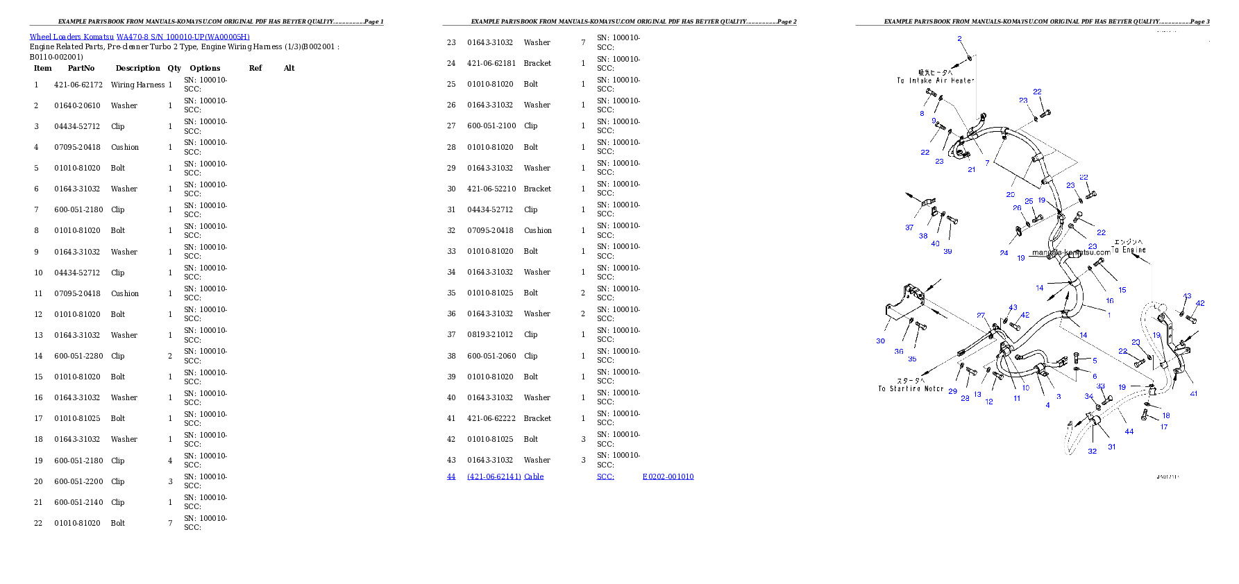 WA470-8 S/N 100010-UP Partsbook