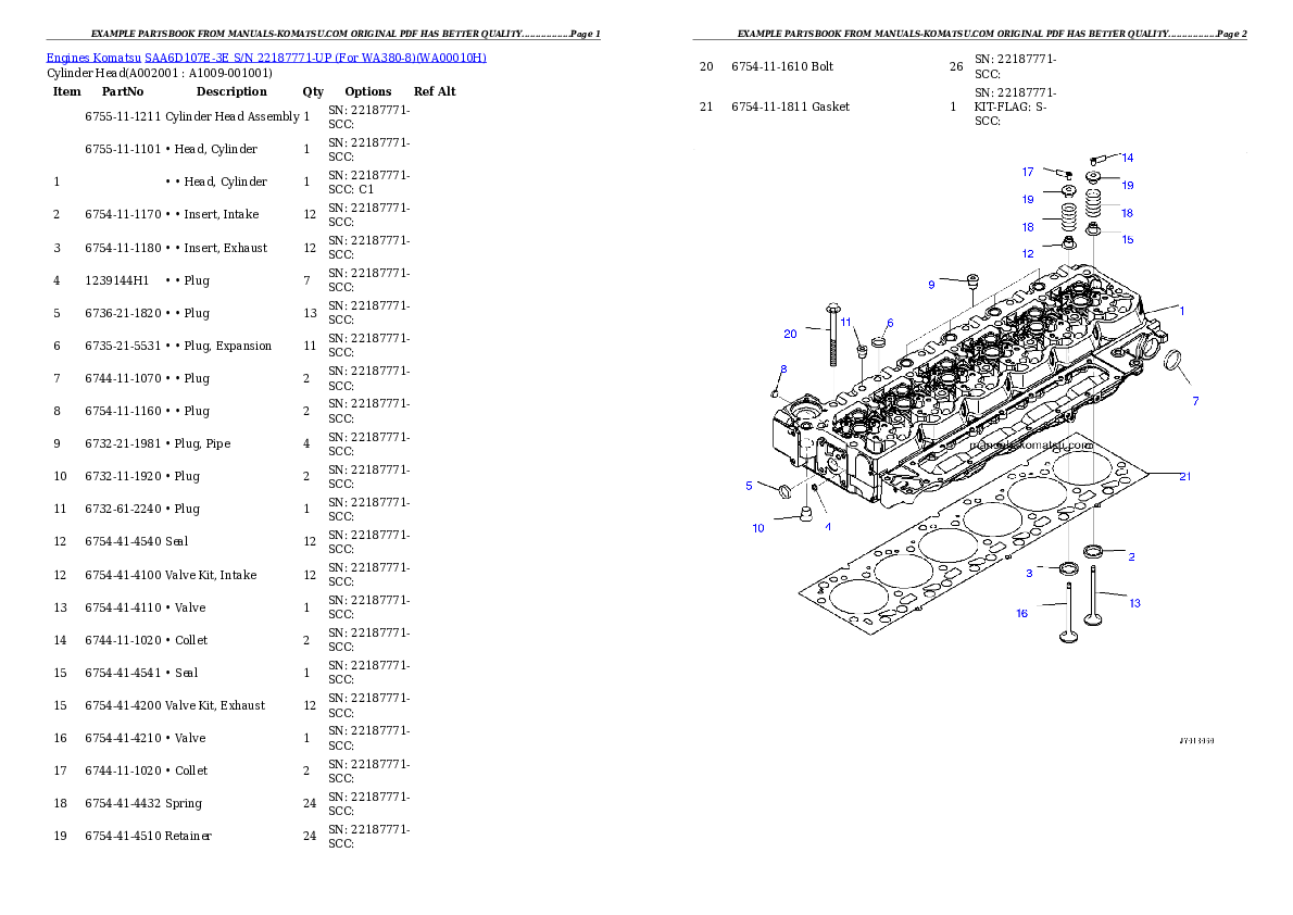 SAA6D107E-3E S/N 22187771-UP (For WA380-8) Partsbook