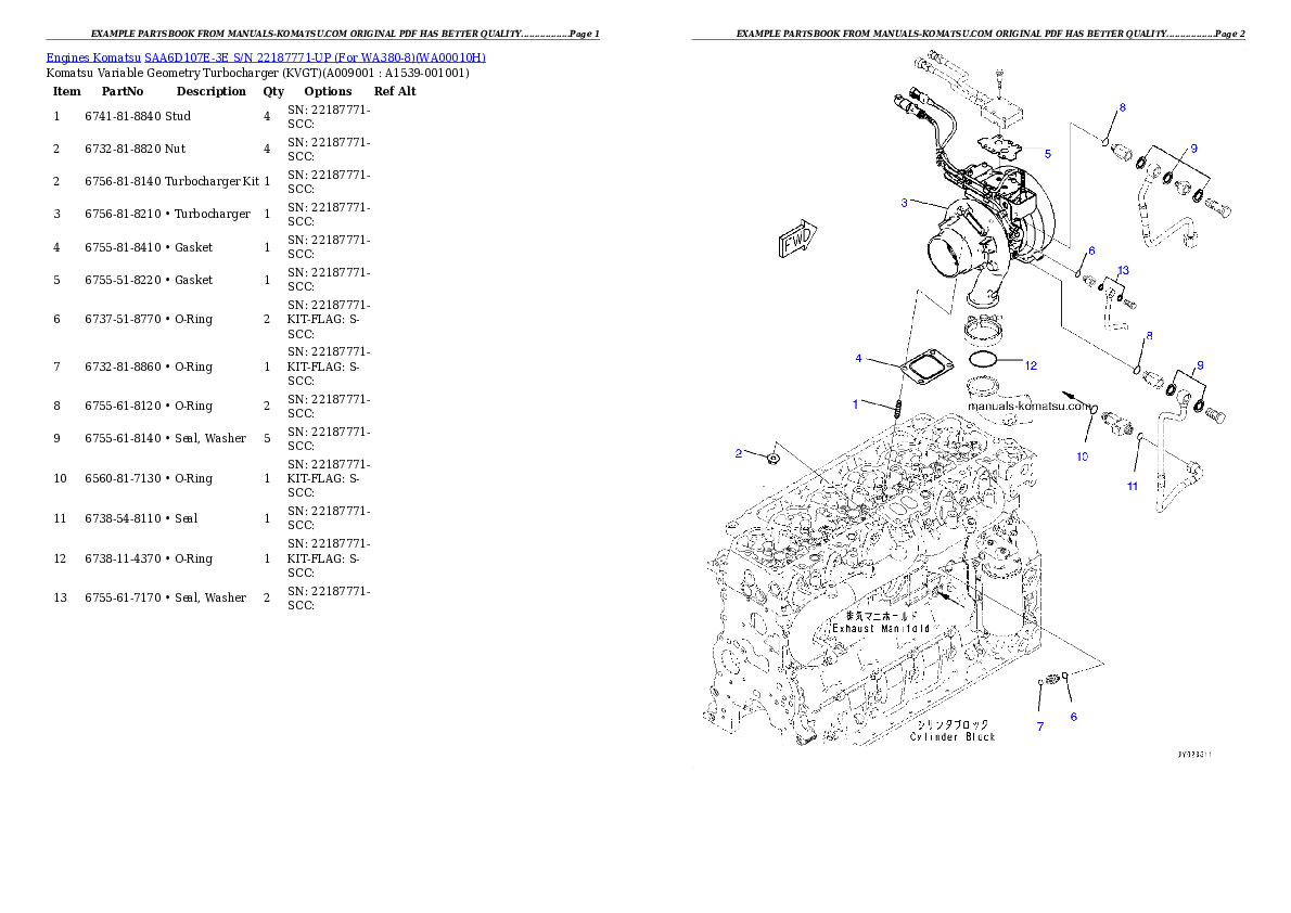 Protected: SAA6D107E-3E S/N 22187771-UP (For WA380-8) Partsbook