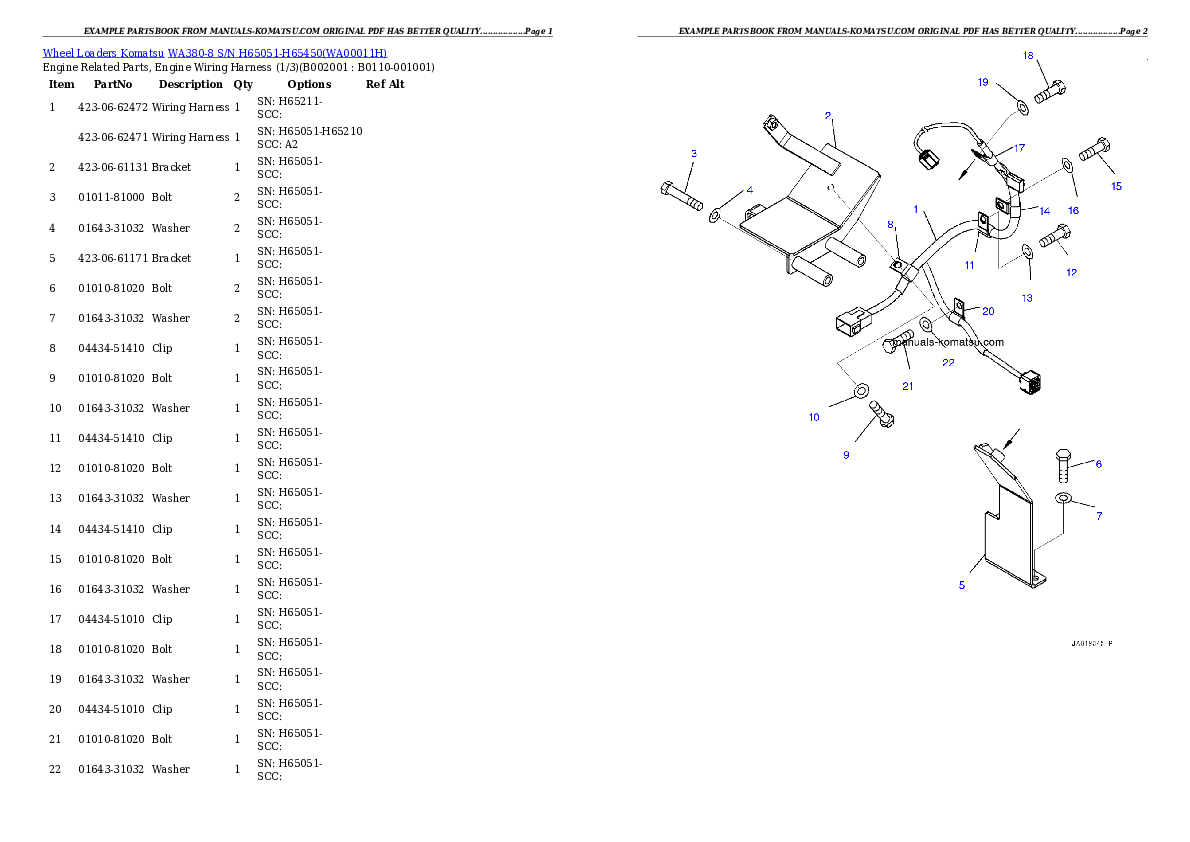 WA380-8 S/N H65051-H65450 Partsbook