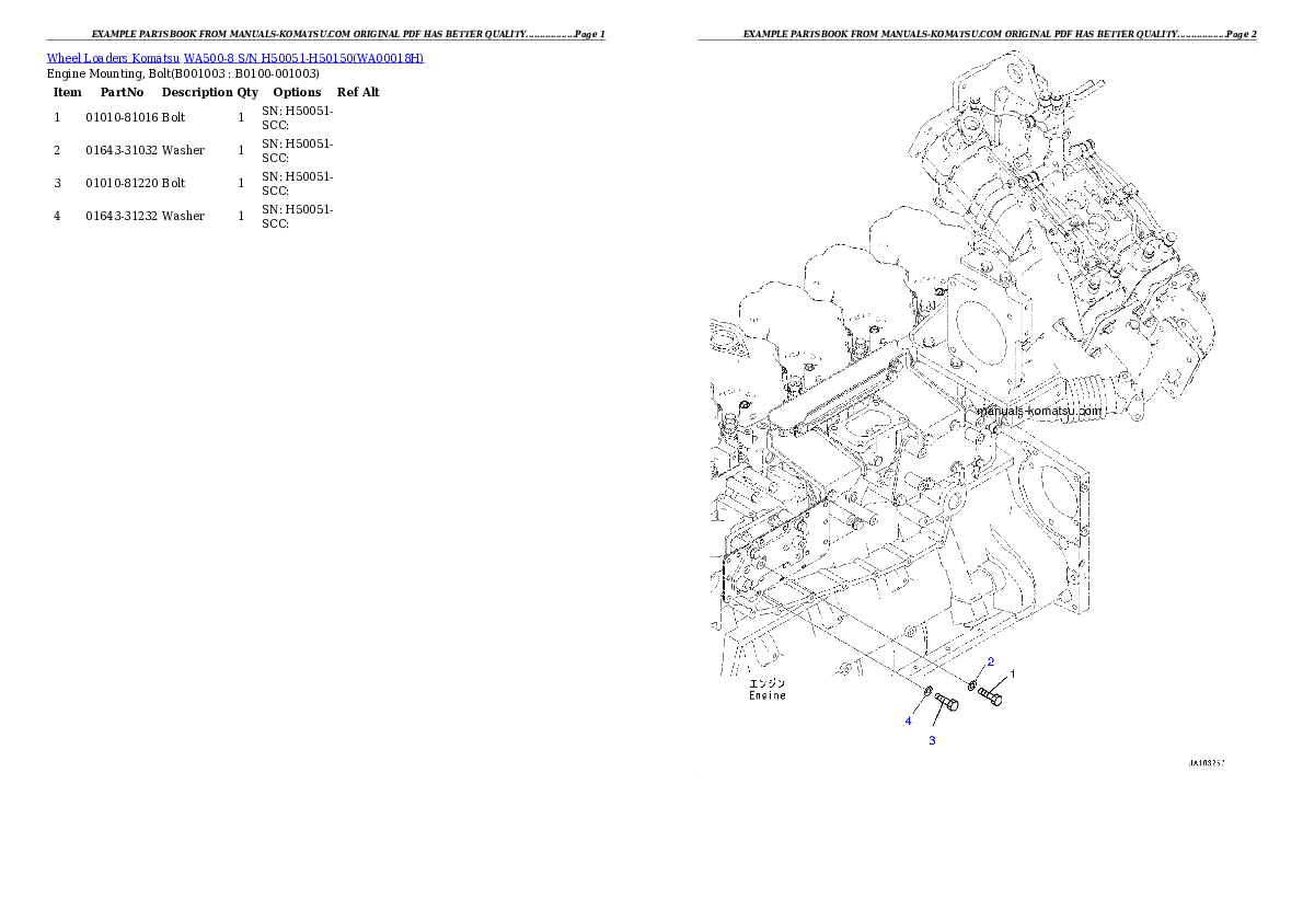 WA500-8 S/N H50051-H50150 Partsbook