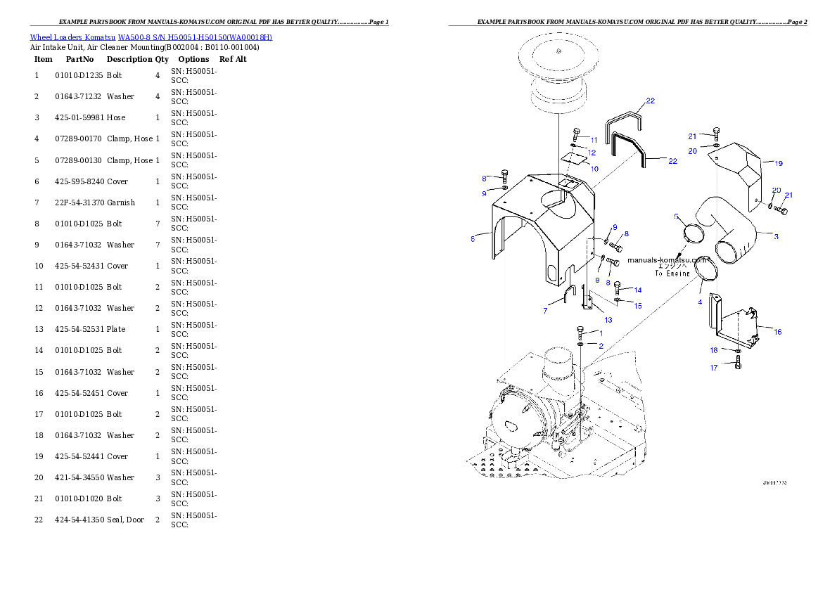 Protected: WA500-8 S/N H50051-H50150 Partsbook