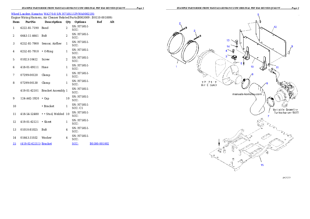 Protected: WA270-8 S/N H75051-UP Partsbook