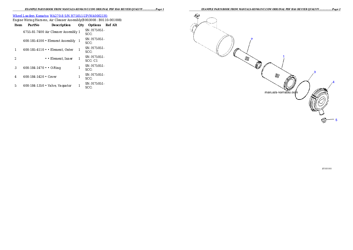 Protected: WA270-8 S/N H75051-UP Partsbook