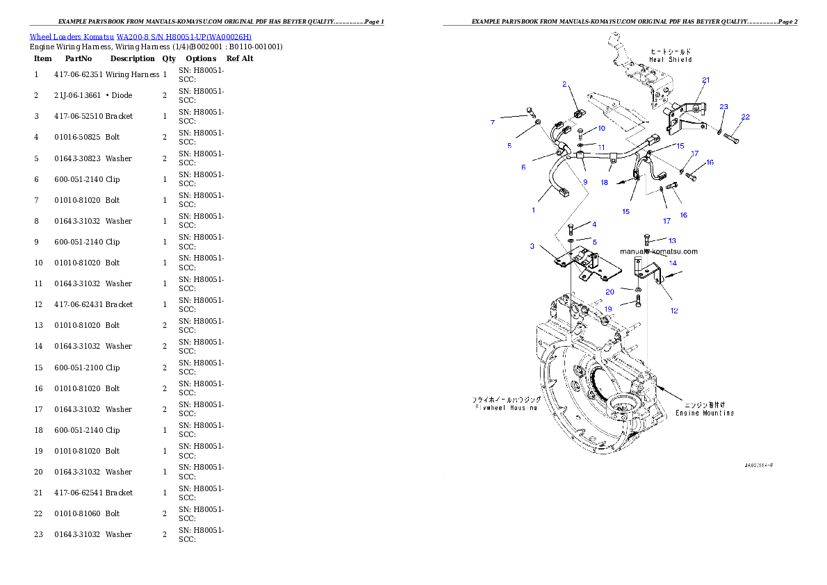 WA200-8 S/N H80051-UP Partsbook