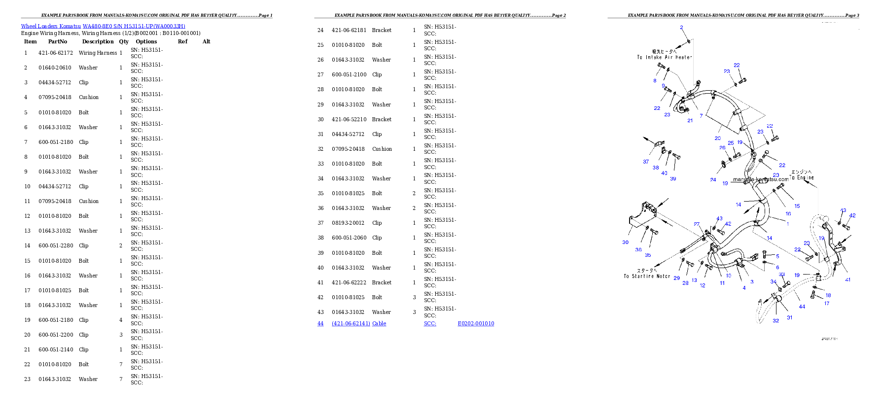WA480-8E0 S/N H53151-UP Partsbook