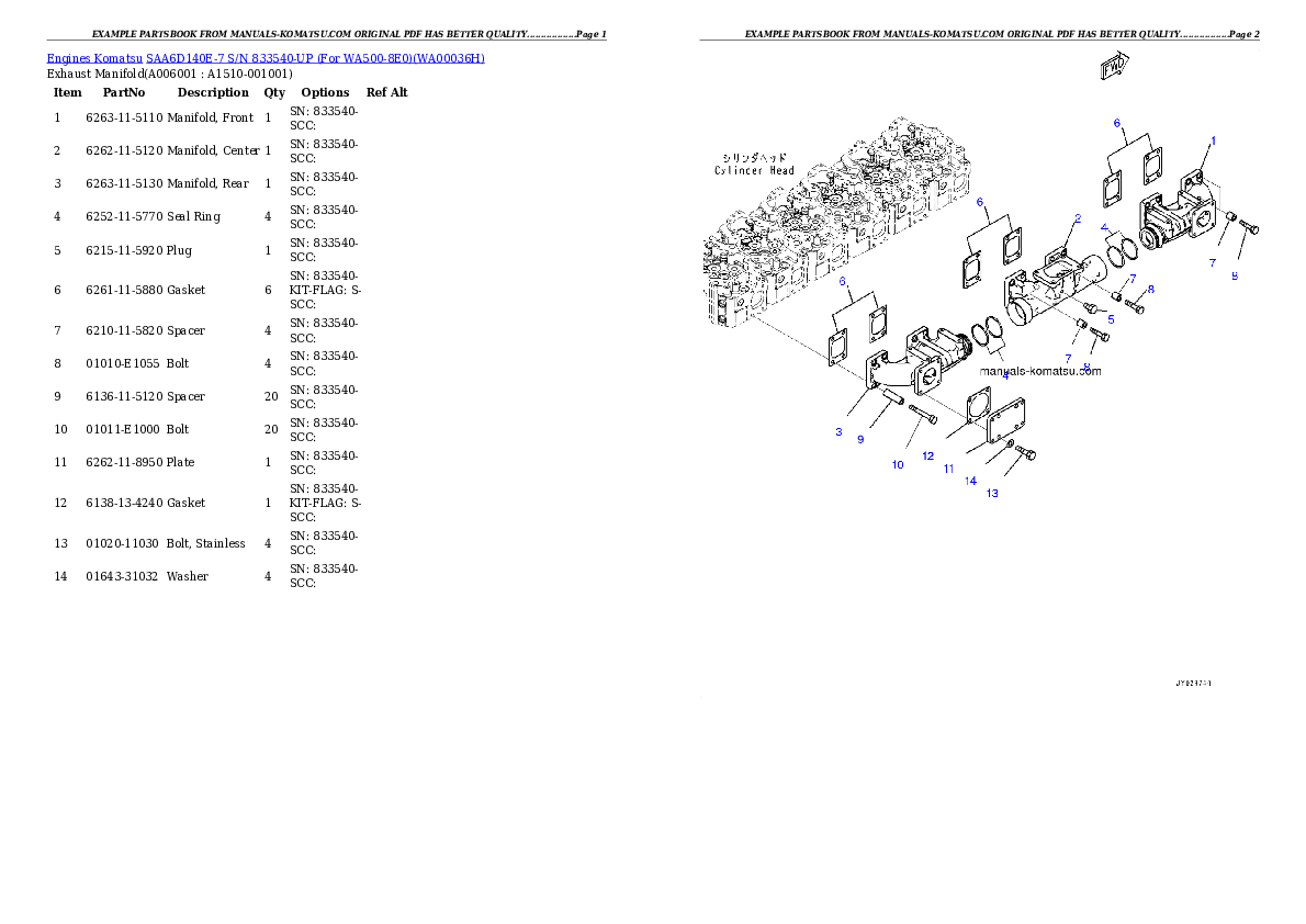 Protected: SAA6D140E-7 S/N 833540-UP (For WA500-8E0) Partsbook