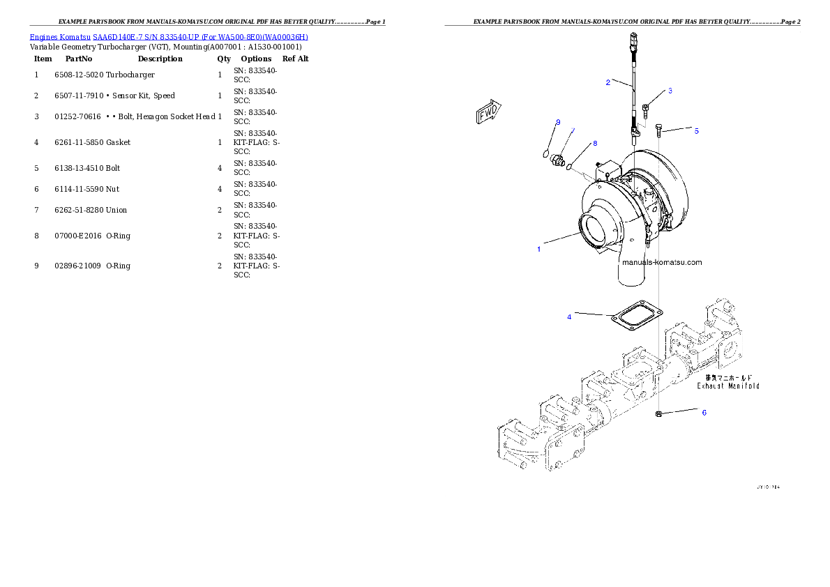 Protected: SAA6D140E-7 S/N 833540-UP (For WA500-8E0) Partsbook