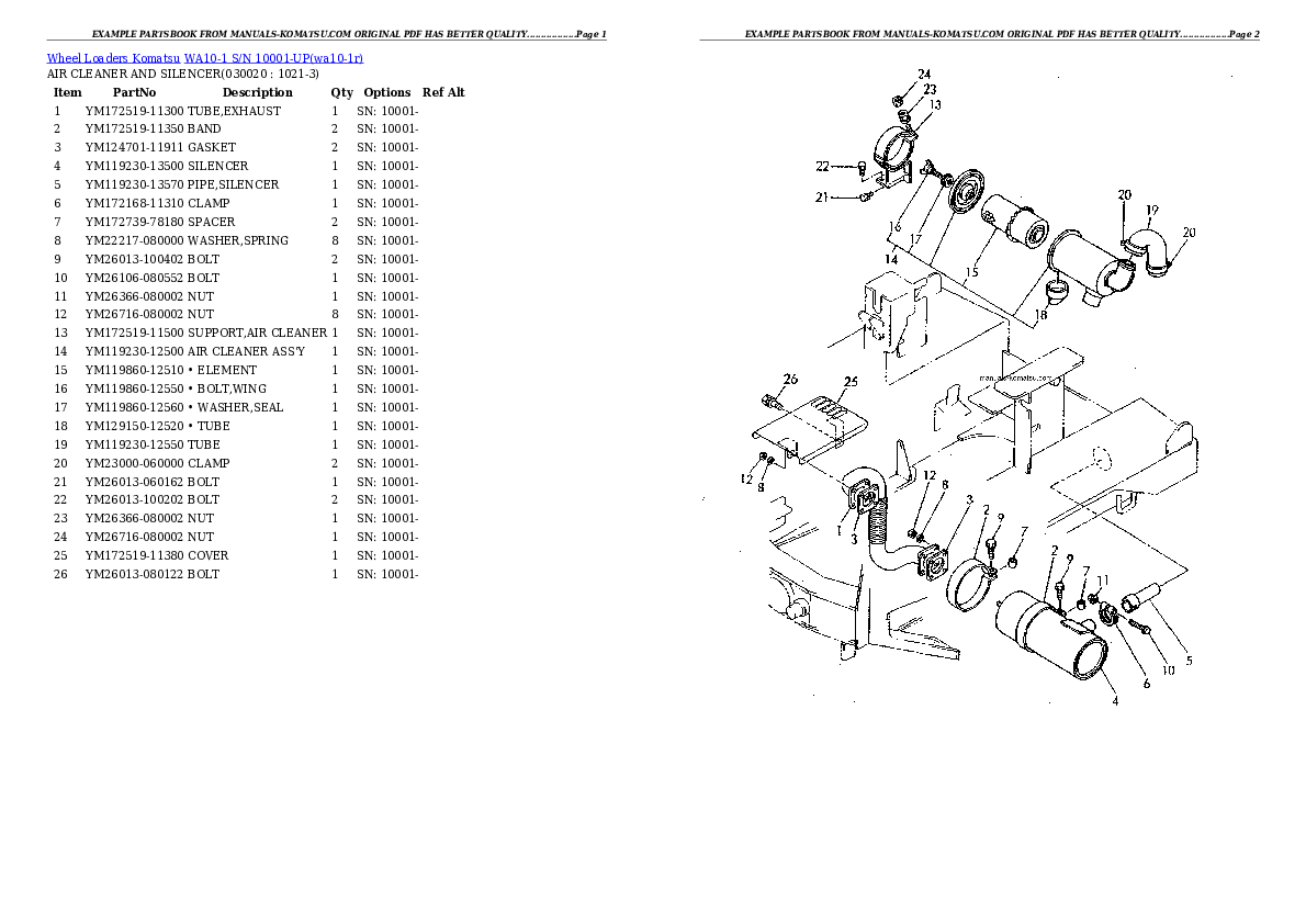 WA10-1 S/N 10001-UP Partsbook