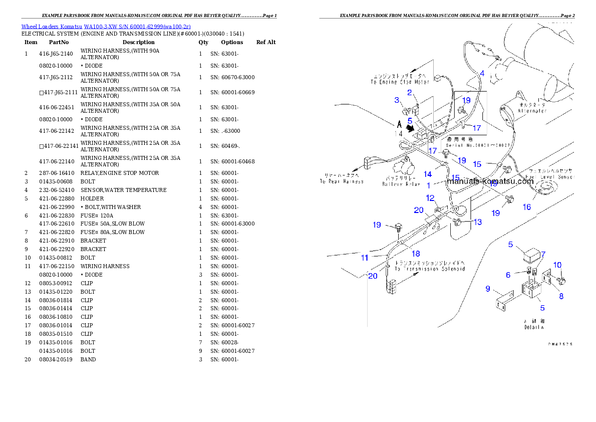 Protected: WA100-3-XW S/N 60001-62999 Partsbook