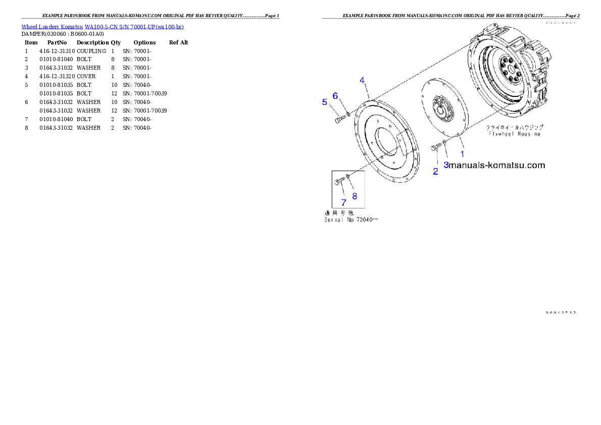 Protected: WA100-5-CN S/N 70001-UP Partsbook