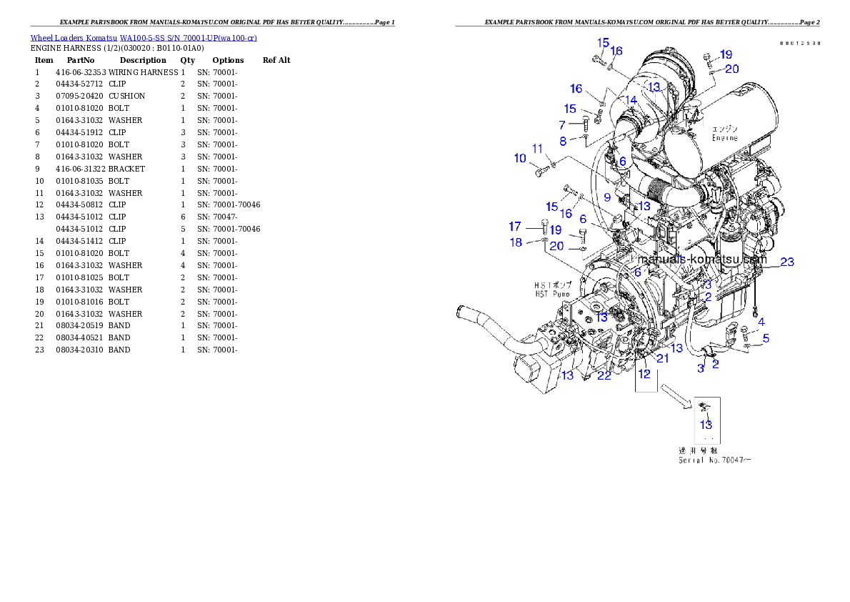 WA100-5-SS S/N 70001-UP Partsbook