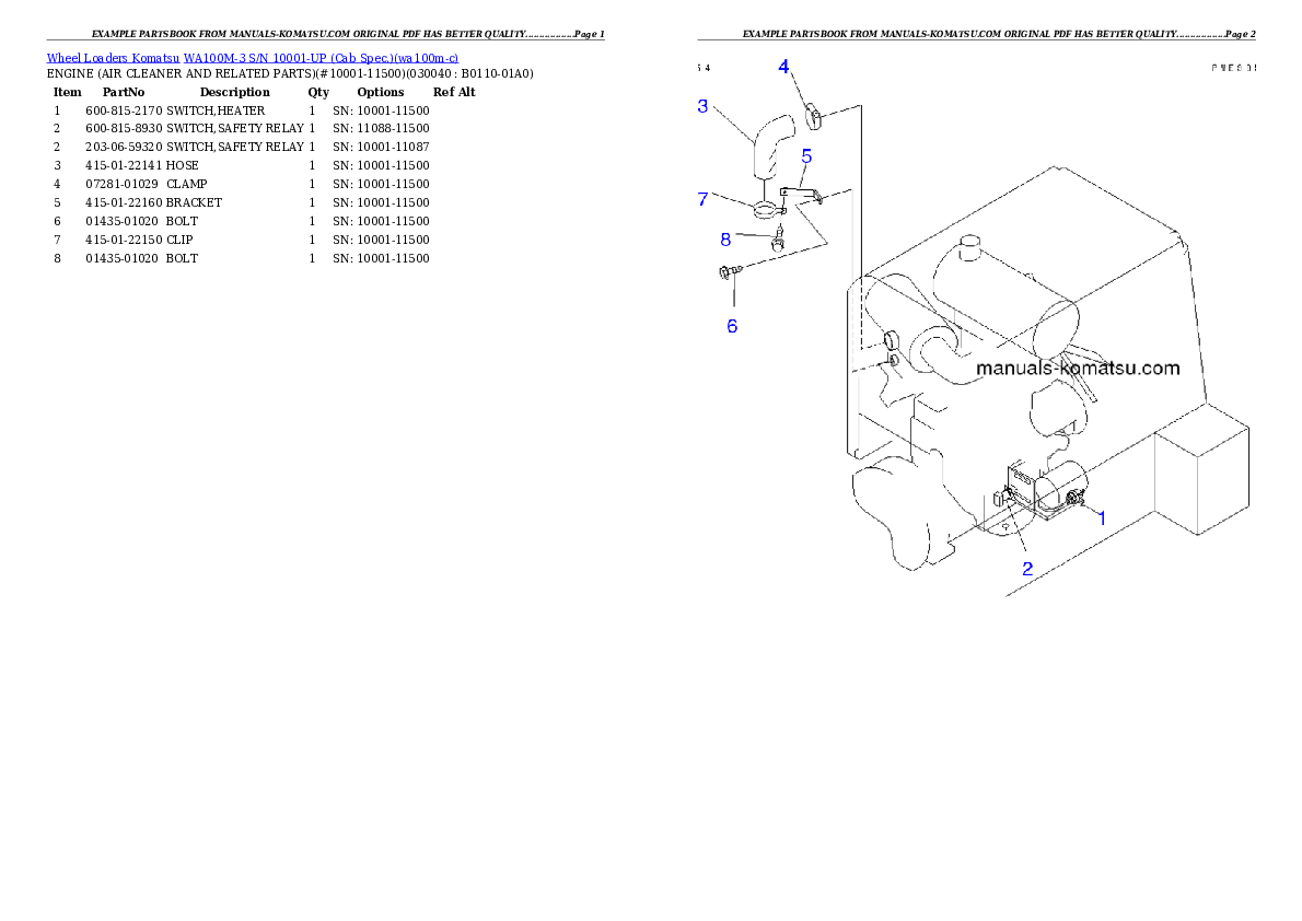 Protected: WA100M-3 S/N 10001-UP (Cab Spec.) Partsbook