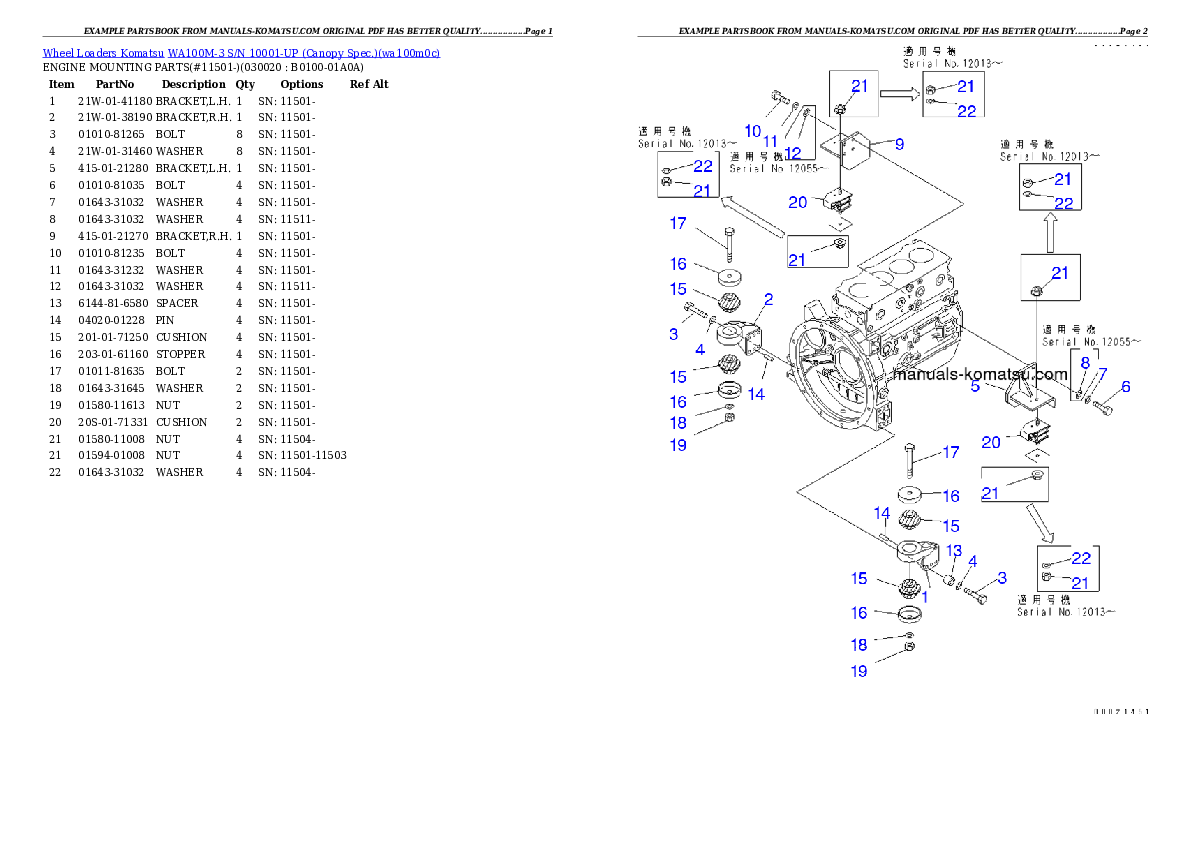 WA100M-3 S/N 10001-UP (Canopy Spec.) Partsbook