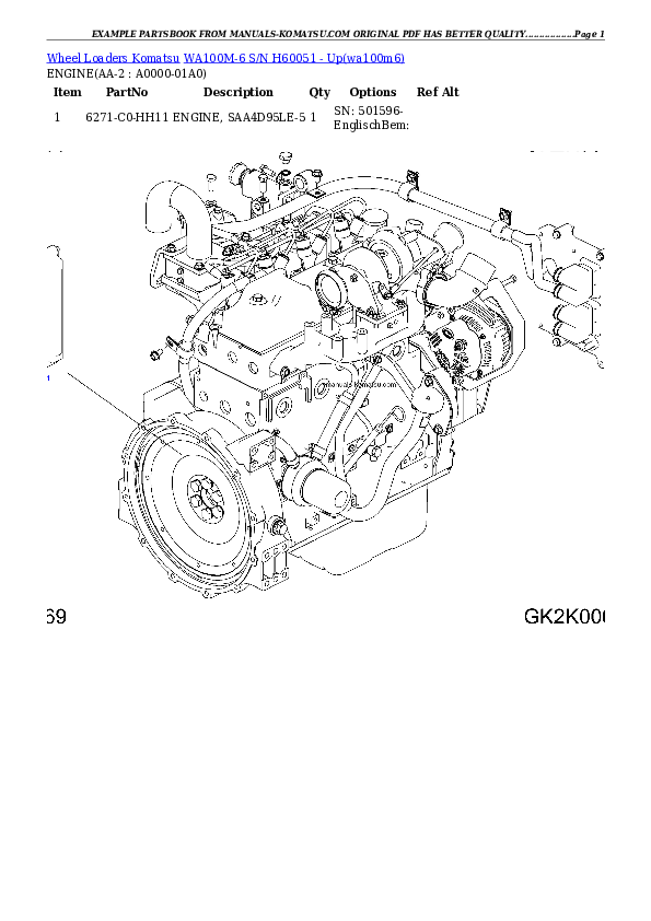 WA100M-6 S/N H60051 - Up Partsbook