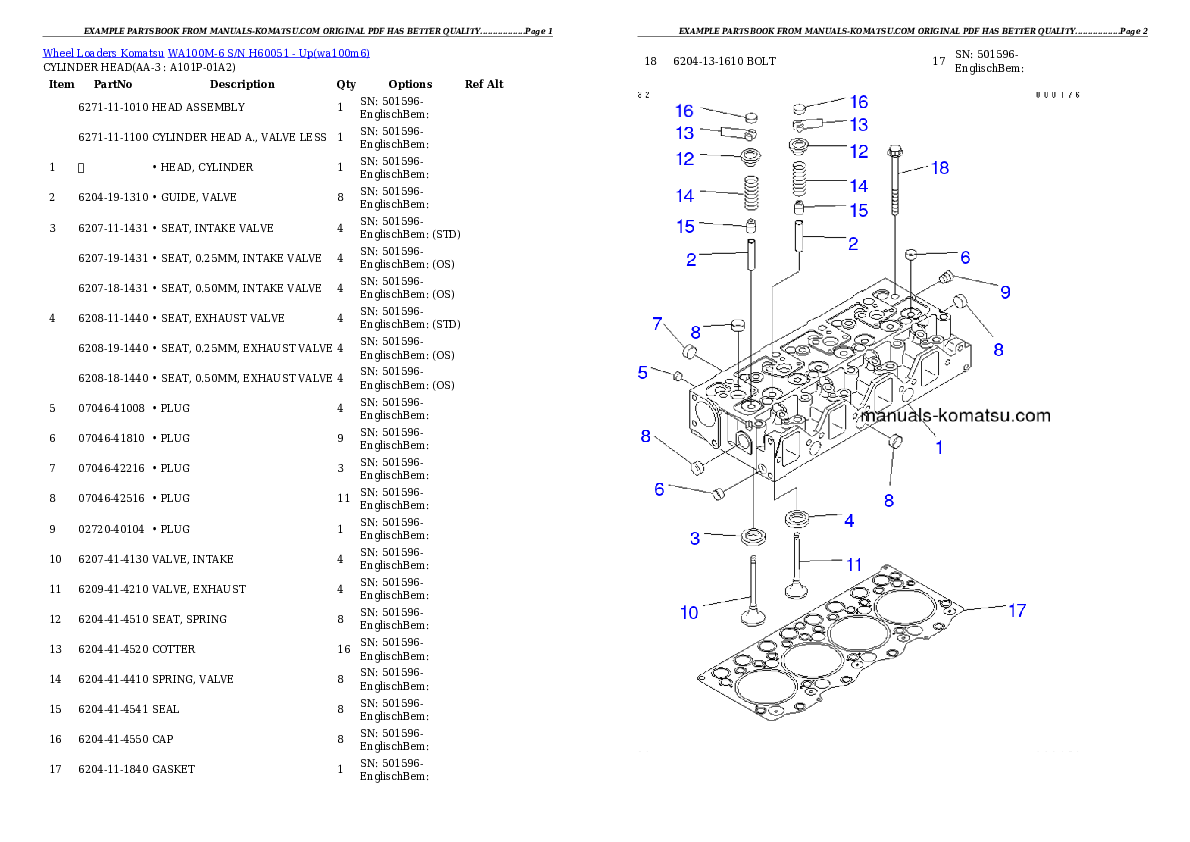 WA100M-6 S/N H60051 - Up Partsbook
