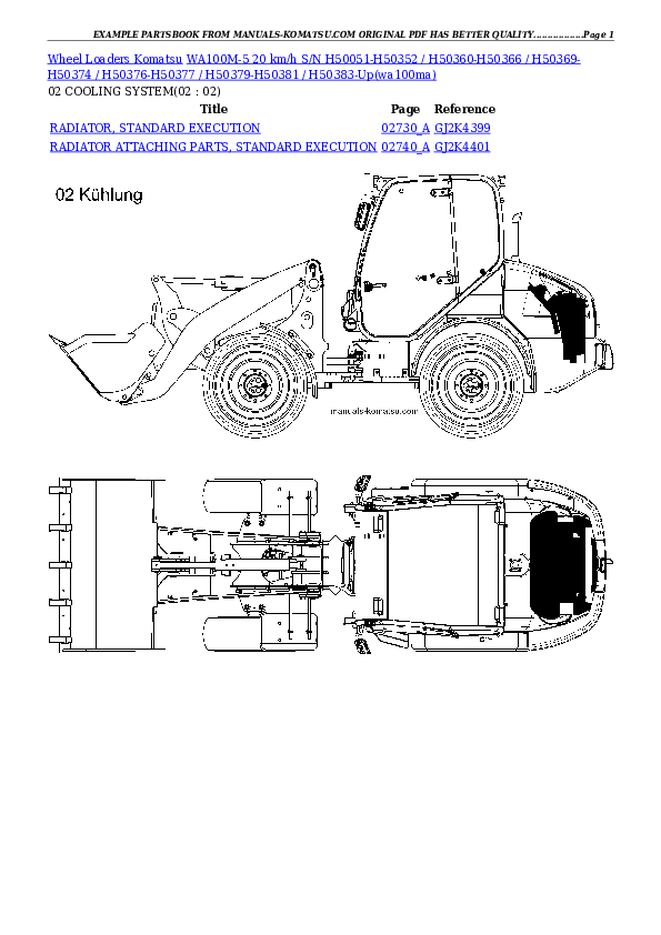 WA100M-5 20 km/h S/N H50051-H50352 / H50360-H50366 / H50369-H50374 / H50376-H50377 / H50379-H50381 / H50383-Up Partsbook