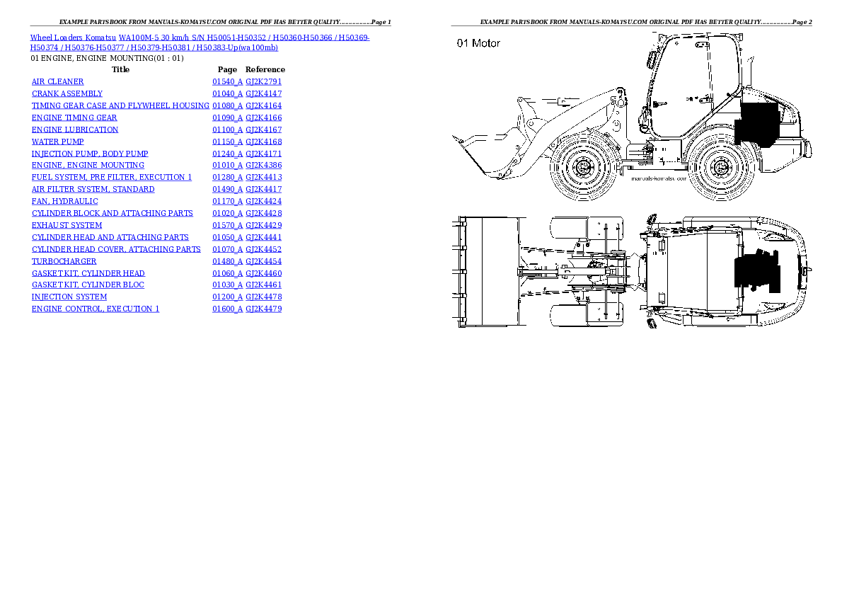WA100M-5 30 km/h S/N H50051-H50352 / H50360-H50366 / H50369-H50374 / H50376-H50377 / H50379-H50381 / H50383-Up Partsbook