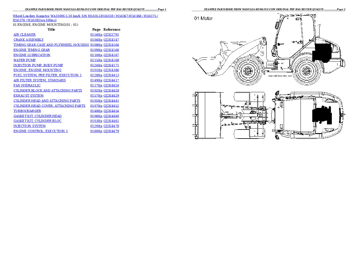 WA100M-5 20 km/h S/N H50353-H50359 / H50367-H50368 / H50375 / H50378 / H50382 Partsbook
