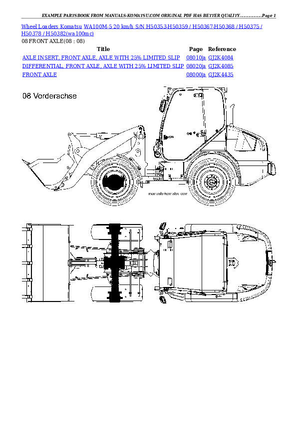 Protected: WA100M-5 20 km/h S/N H50353-H50359 / H50367-H50368 / H50375 / H50378 / H50382 Partsbook