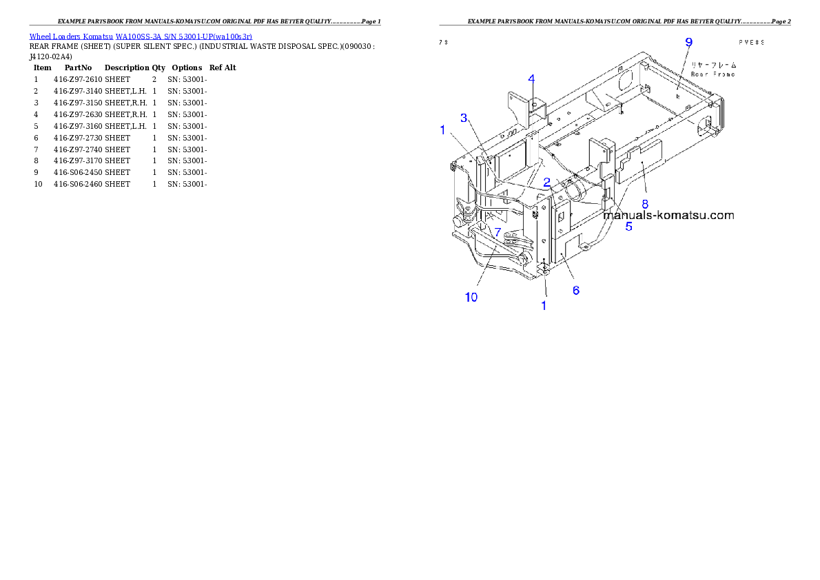 Protected: WA100SS-3A S/N 53001-UP Partsbook