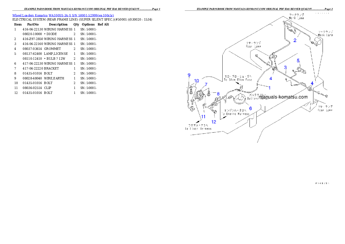 WA100SS-3A-S S/N 50001-52999 Partsbook