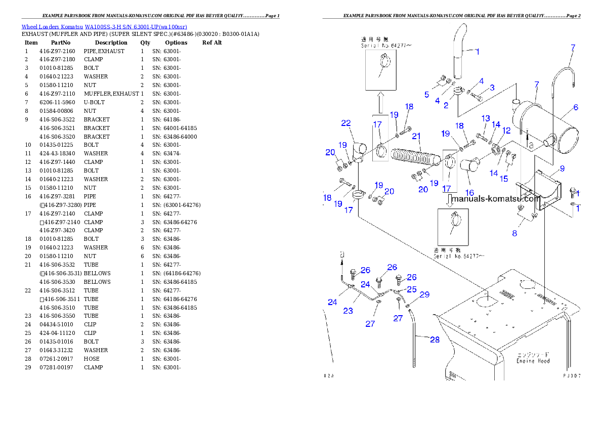 WA100SS-3-H S/N 63001-UP Partsbook