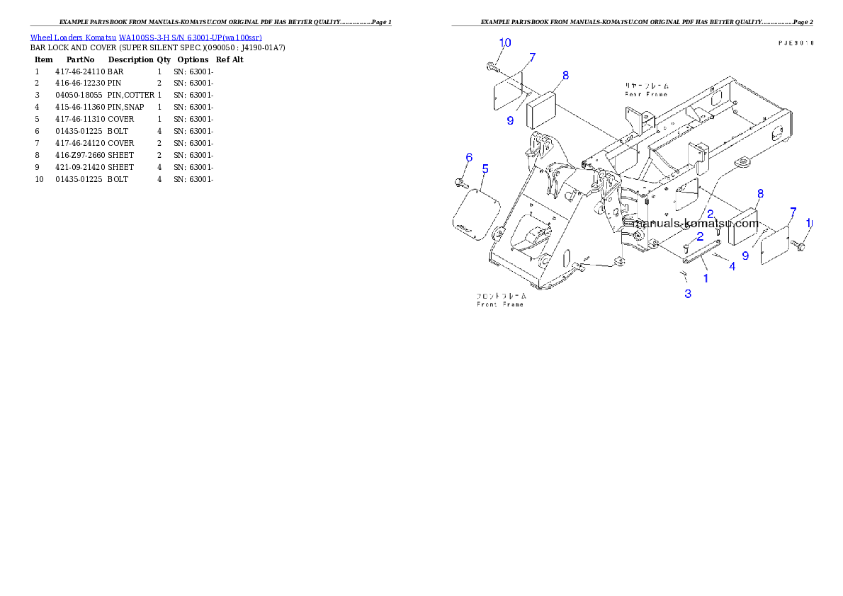 Protected: WA100SS-3-H S/N 63001-UP Partsbook