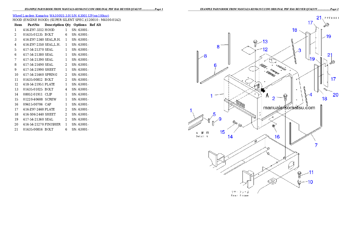 Protected: WA100SS-3-H S/N 63001-UP Partsbook
