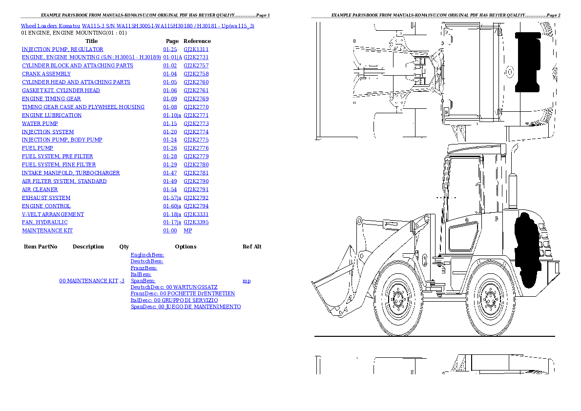 WA115-3 S/N WA115H30051-WA115H30180 / H30181 - Up Partsbook