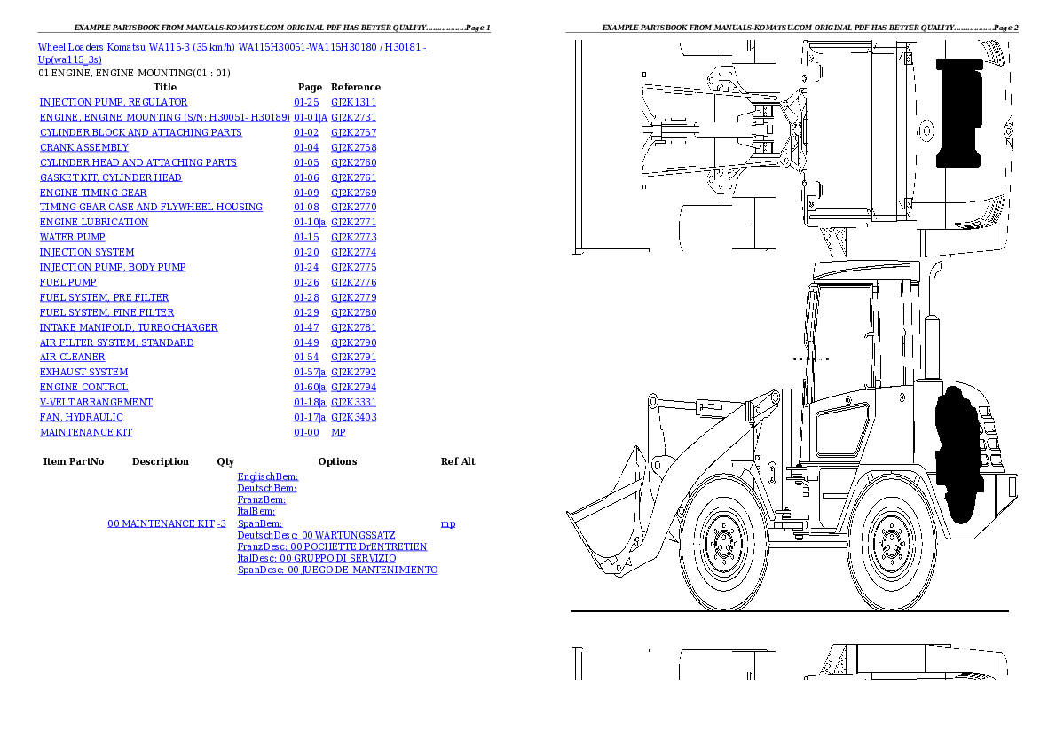 WA115-3 (35 km/h) WA115H30051-WA115H30180 / H30181 - Up Partsbook