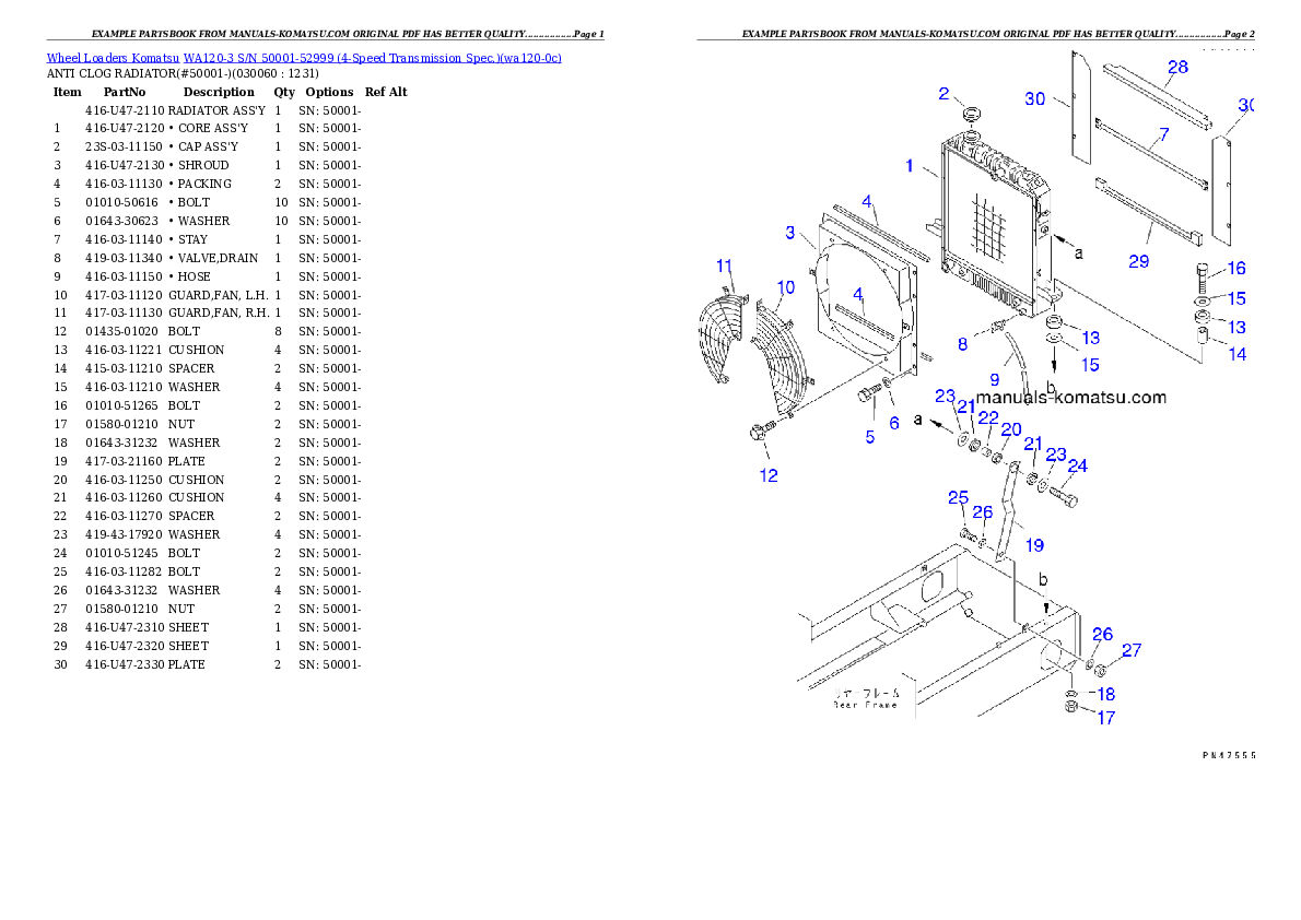 Protected: WA120-3 S/N 50001-52999 (4-Speed Transmission Spec.) Partsbook