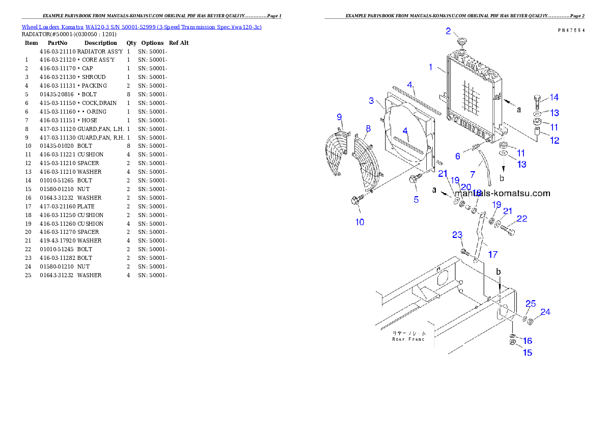Protected: WA120-3 S/N 50001-52999 (3-Speed Transmission Spec.) Partsbook