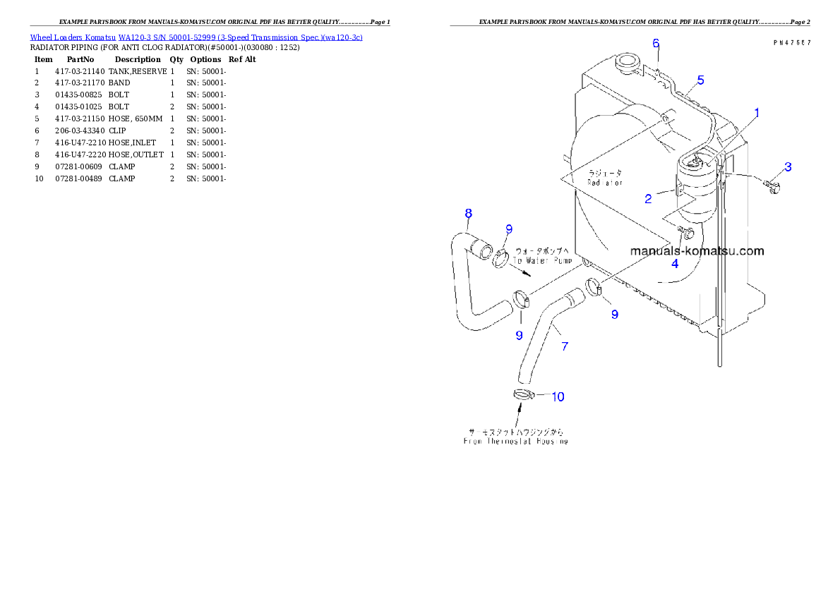 Protected: WA120-3 S/N 50001-52999 (3-Speed Transmission Spec.) Partsbook